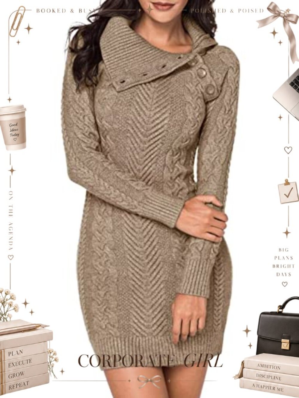 Cable Knit Turtleneck Long Sleeve Bodycon Mini Sweater Dress